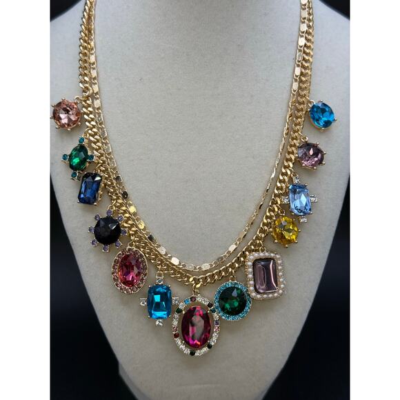 House of Harlow 1960 Jewelry - House of Harlow Colorful Crystal and Pearl Charm Necklace